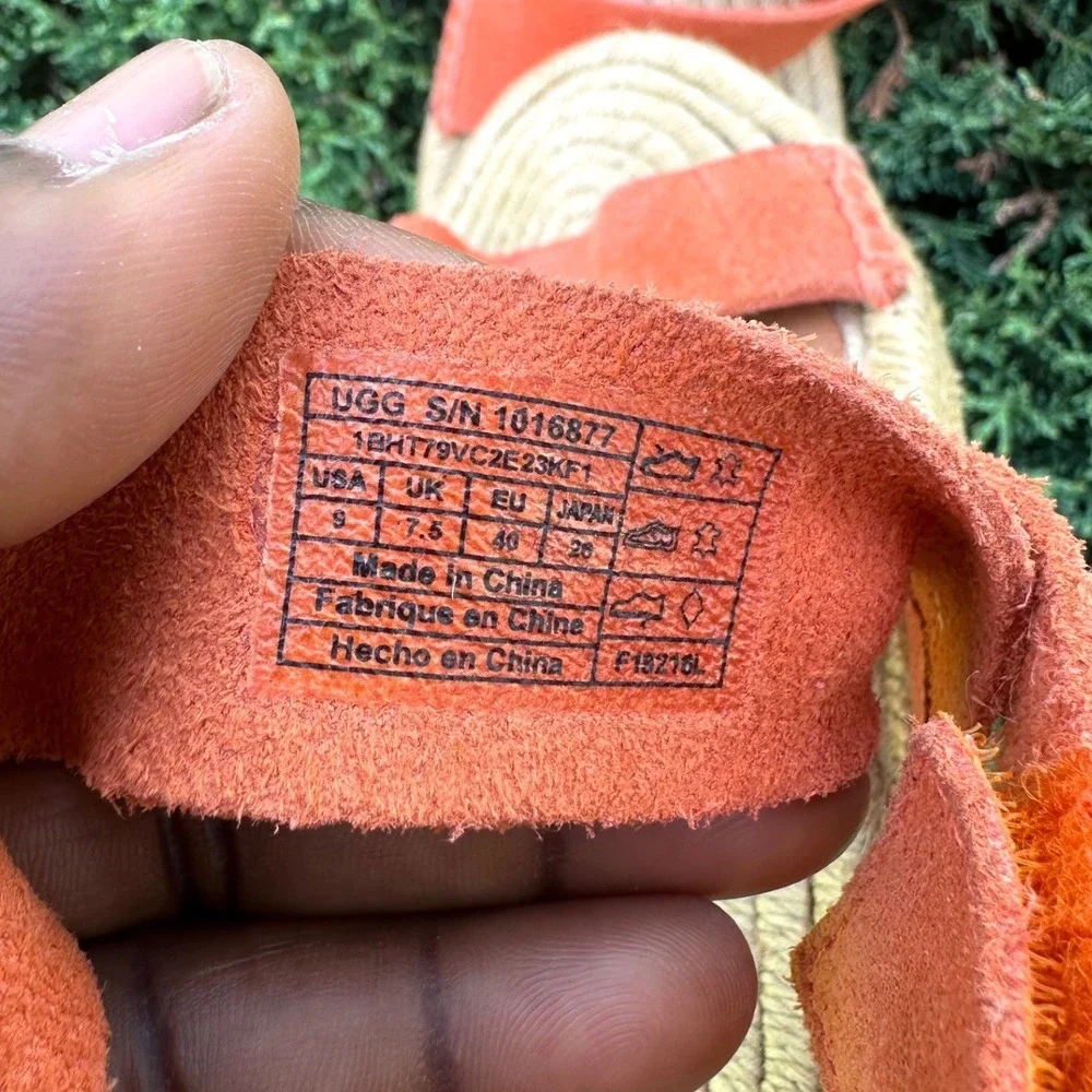 UGG Mila Women's Suede Espadrille Strappy Sandals Size 9 Orange Shoes